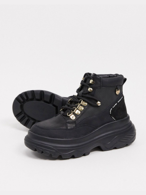 River Island Chunky Hiker Boot In Black