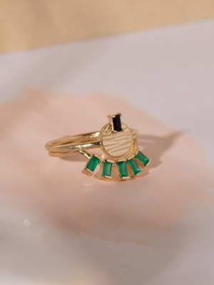 Eyelash Baguette Ring In Green Onyx