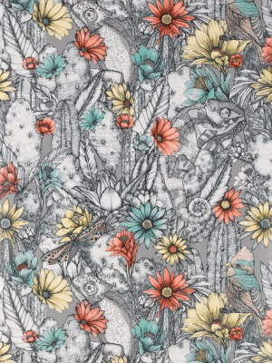 Sample Cactus Garden Wallpaper With Colorful Flowers From The Deya Collection By Matthew Williamson