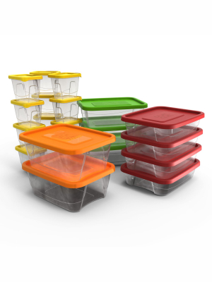 Plas Glas Stp42 42 Piece Stackable Bpa Free Plastic Food Storage Lunch Containers And Lids Set With 4 Sizes, Microwave, Dishwasher, And Freezer Safe