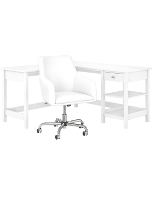 Bush Furniture Broadview 60 Computer Desk Bundle, Pure White Bd033wh