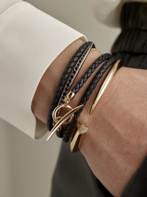 Rose Gold Vermeil Quill Black Leather Wrap Bracelet