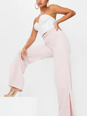 Petite Dusty Pink Woven Wide Leg Split Hem Pants