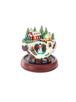 Kurt Adler 7.5" Battery-operated Led Musical Village And Train Table Piece