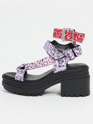 Asos Design Hawkin Chunky Sandals In Bandana Print