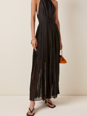 Vanessa Pleated Cotton-silk Maxi Halter Dress