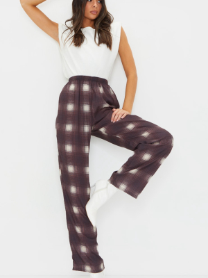 Brown Check Woven Wide Leg Pants