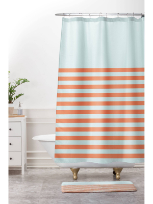 June Journal Beach Striped Shower Curtain Blue/orange - Deny Designs