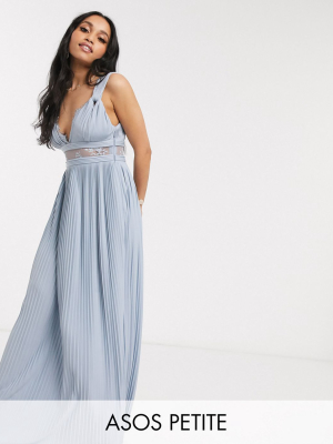 Asos Design Petite Exclusive Twist Strap Lace Insert Maxi Dress In Sky Blue