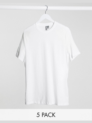 Asos Design 5 Pack T-shirt With Crew Neck