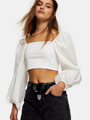 Petite White Poplin Balloon Top