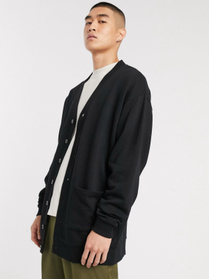 Asos Design Oversized Longer Length Jersey Cardigan In Black