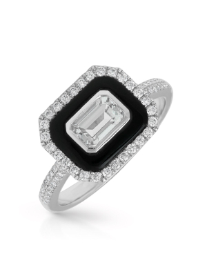 14kt White Gold Onyx White Topaz Diamond Ring