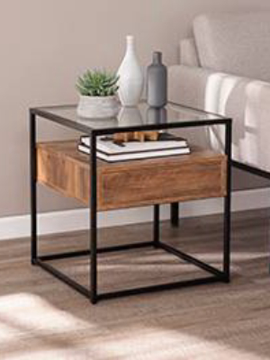 Olivia Glass Top End Table With Storage Brown - Aiden Lane