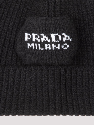 Prada Logo Rib-knit Beanie