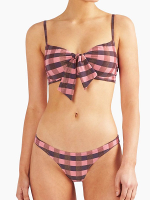 Jane Pania Underwire Front Tie Bikini Top - 60's Pink Plaid Print