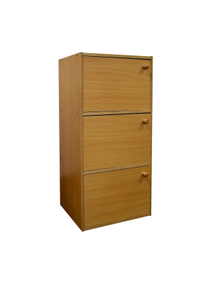 35.5" 3 Level Bookshelf With Doors Tan Wood - Ore International