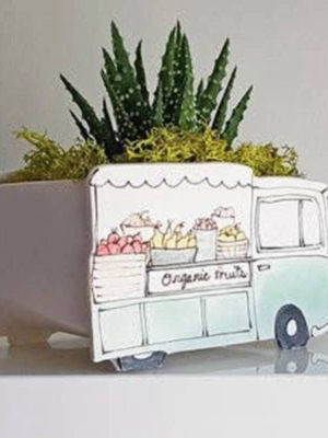 Organic Fruits Vintage Truck Planter - Green Mint