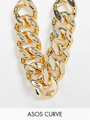 Asos Design Curve Statement Curb Chain Necklace In Gold Tone