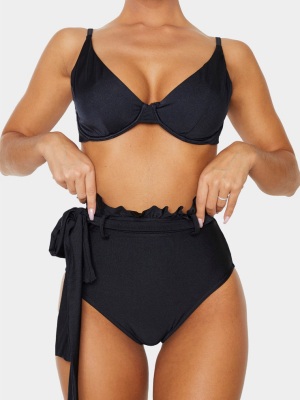 Black Paperbag Belted High Waist Bikini Bottom