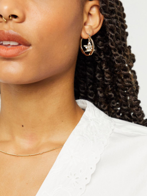 Asos Design Hoop Earrings With Hanging Cupid Charm In Gold Tone