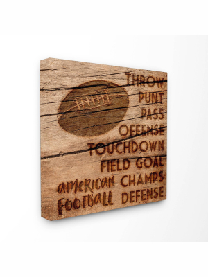 Football Planked Wood Look Stretched Canvas Wall Art (17"x17") - Stupell Industries