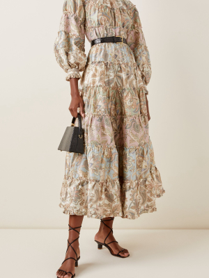 Ladybeetle Tiered Paisley Wool-silk Midi Dress