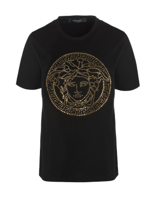 Versace Motif Crystal Embellished Crewneck T-shirt