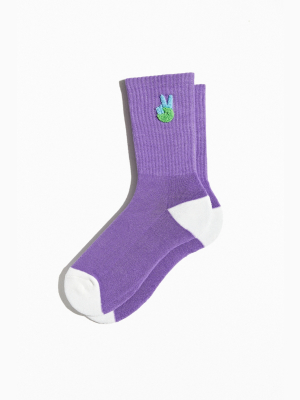 Peace Sign Chenille Patch Crew Sock