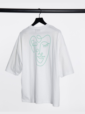 Asos Design Oversized T-shirt In White With Line Drawing Back Print