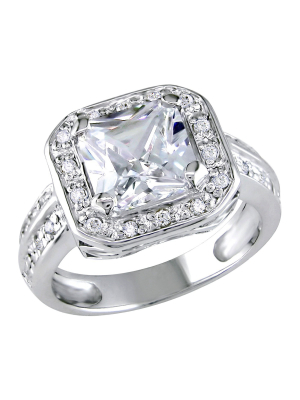 5 3/5 Ct. T.w. Octagon Cubic Zirconia 4-prong Set Engagement Ring In Sterling Silver - 8 - White