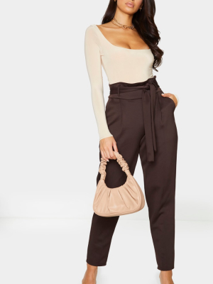 Chocolate Scuba Tie Waist Cigarette Pants