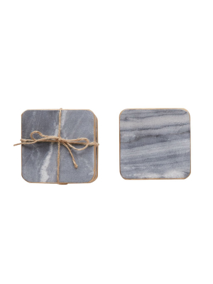 Marble Coasters, Grey W/ Gold Edge, Set Of 4