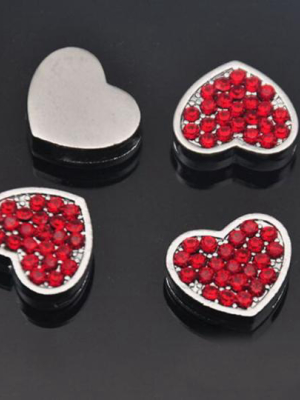 Red Pave Heart Silver Charms