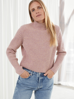 Boxy Ribbed Mock Neck Knit Jumper