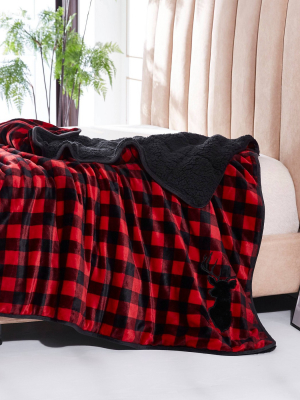 48" X 72" 15lbs Reversible Velvet Sherpa Weighted Bed Blanket Buffalo Plaid Deer - Rejuve