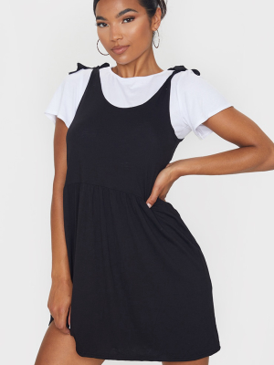 Black 2 In 1 Strappy Tie Strap Detail Shift Dress