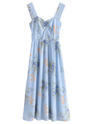 'eartha' Floral Printed Wide Neck Midi Dress