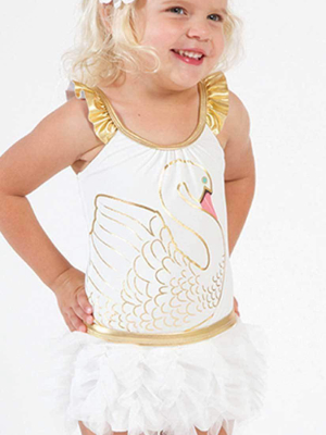 Shade Critters Little Girl's Swan Princess One Piece With Skirt Ss024