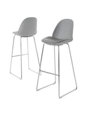 Set Of 2 32" Lorraine Faux Leather Barstool Gray - Christopher Knight Home