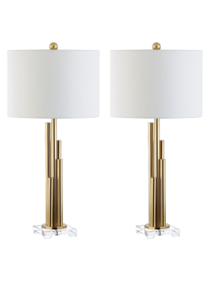 (set Of 2) 32" Hopper Table Lamp Brass Gold (includes Led Light Bulb) - Safavieh