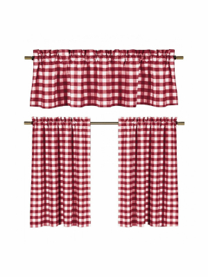 Goodgram Candy Apple Red & White Country Checkered Plaid Kitchen Tier Curtain Valance Set -