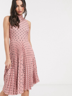 Closet London Midi Dress In Pleated Polka Dot