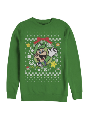 Men's Nintendo Ugly Christmas Luigi Wreath Sweatshirt