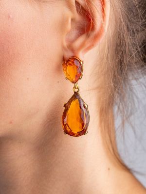 Topaz And Gold Teardrop Pierced Or Clip Earrings