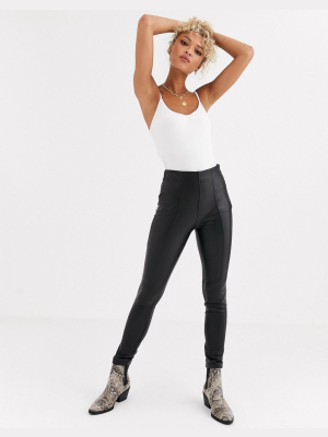 New Look Leather Look Leggings In Black