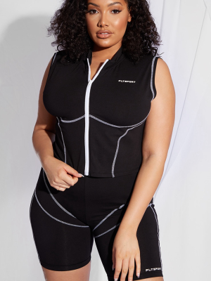 Prettylittlething Plus Black Sport Zip Through...