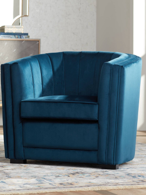 55 Downing Street Torini Channel Tufted Blue Velvet Accent Chair