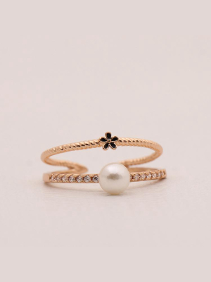 Boho Pearl Flower Ring