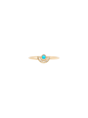 14k Turquoise And Diamond Horizon Fan Ring